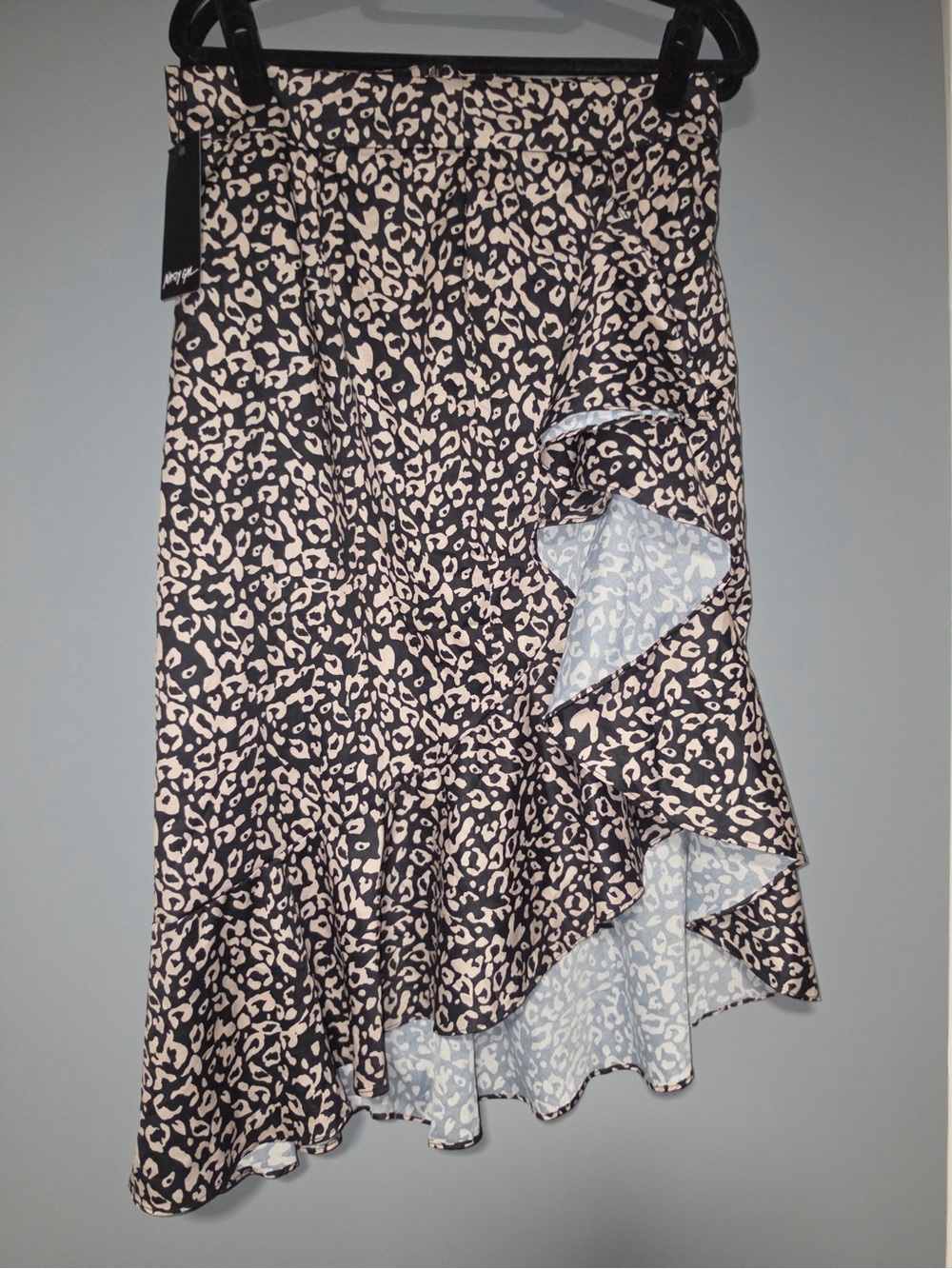 Nasty Gal Black and Cream Leopard Ruffle High-Low Skirt